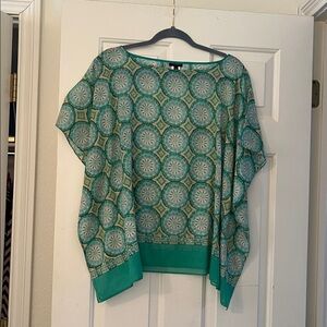 Talbots Green and Blue Geometric Poncho Blouse